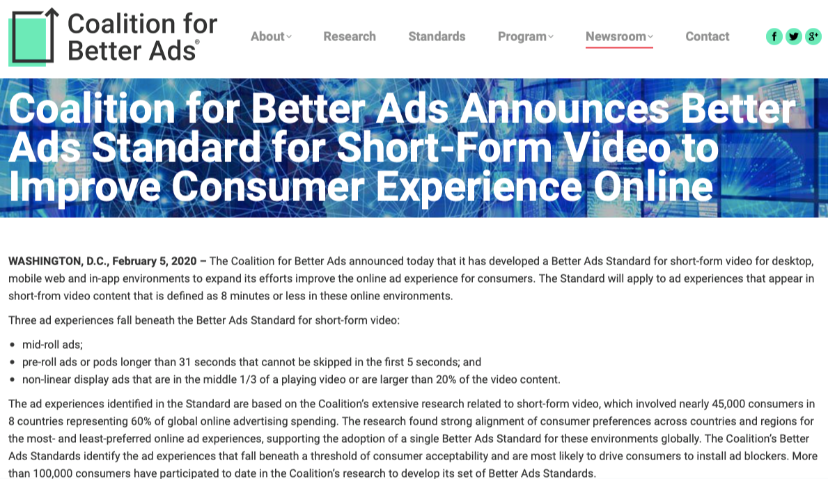 Coalition for Better Ads推出短视频广告新标准 | Morketing Global
